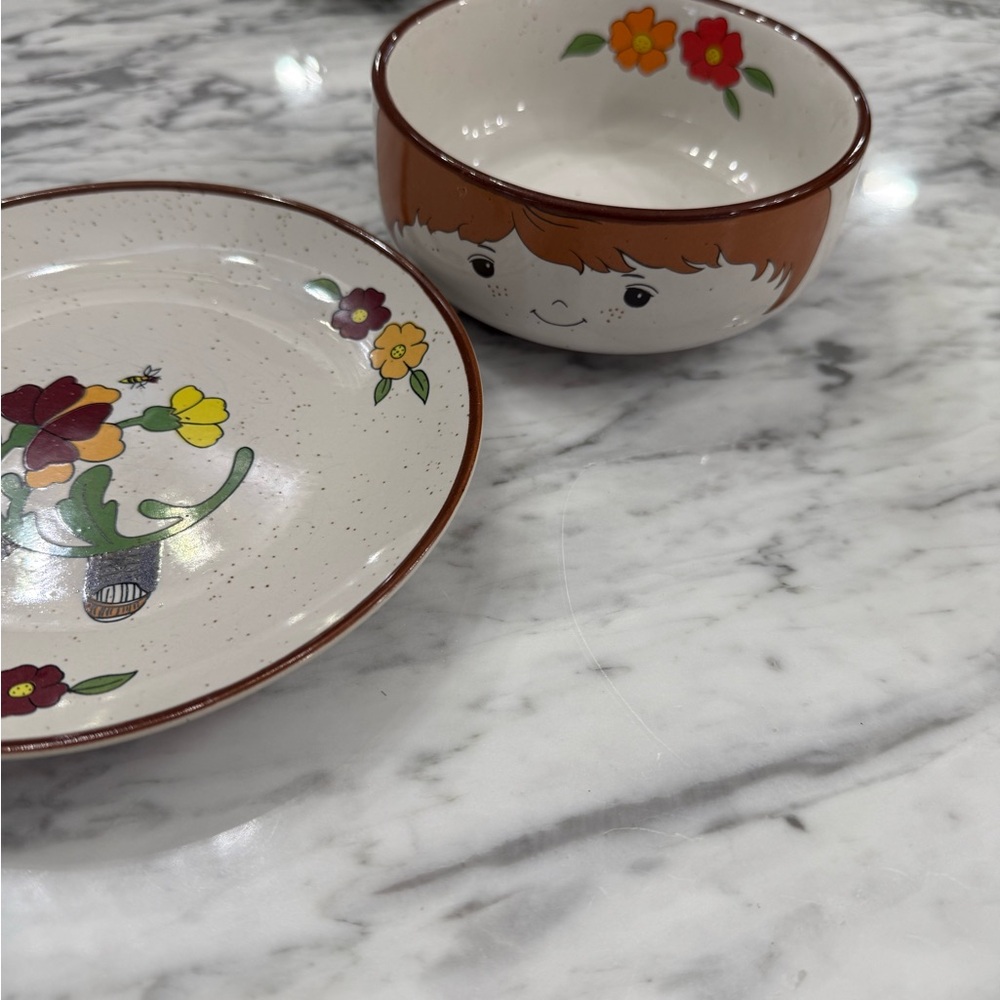 Vintage 1970s Fred Roberts Ceramic Farmer Boy Bowl, Mug, and Saucer Set - Picture 4 of 8